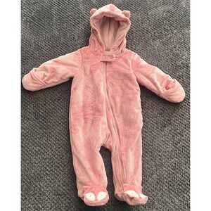 Just One You One Piece Hooded Coverall Romper Soft Winter Footed Pink 6M Zip Fox